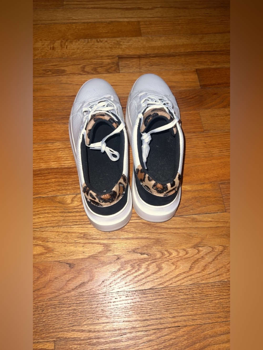 UGG White Leather Sneakers with Leopard Tongue Accent - Picture 2 of 4